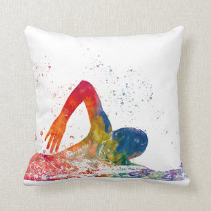 swimmer in watercolor cushion