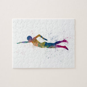 swimmer in watercolor jigsaw puzzle