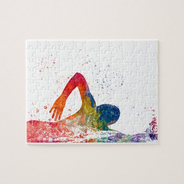 swimmer in watercolor jigsaw puzzle (Horizontal)