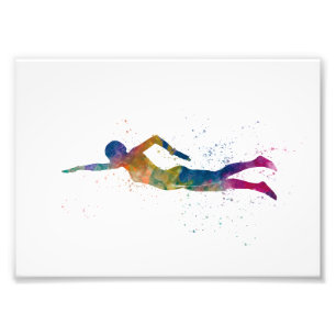 swimmer in watercolor photo print