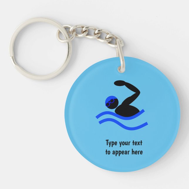 Swimmer logo - Swimming in googles - your text Key Ring (Front)