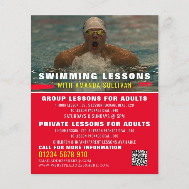 Swimmer, Swimming Lesson Advertising Flyer (Front)