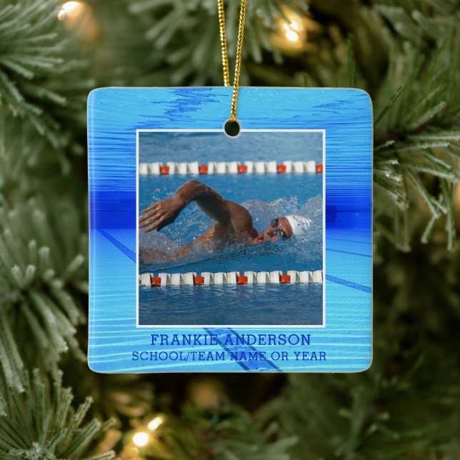 Swimmer Swimming Photo Personalised Ceramic Ornament (Tree)