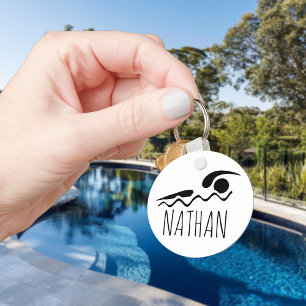 Swimmer Swimming Swim Personalised Pool Key Name  Ring