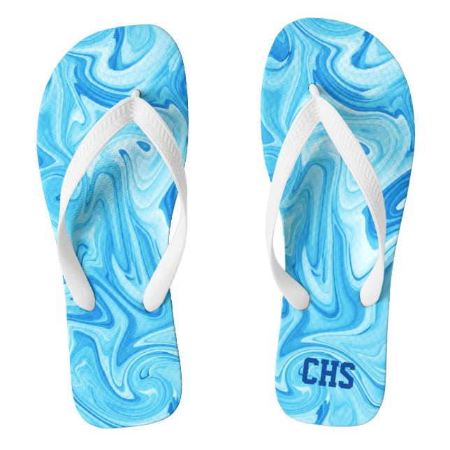Swimmer Water Art Blue INITIALS Swimming Team Fun  Thongs (Footbed)