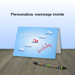 Swimmers happy birthday blue sports card