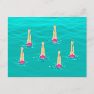 Swimmers Synchronised Swimming Under Water  Holiday Postcard