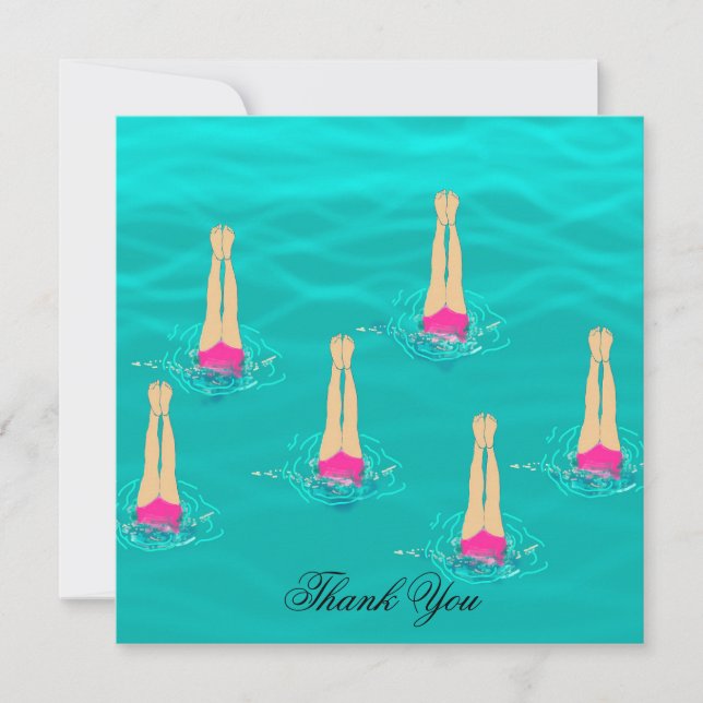 Swimmers Synchronised Swimming Under Water  Thank You Card (Front)