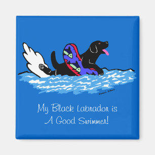 Swimmig Black Labrador Cartoon Magnet