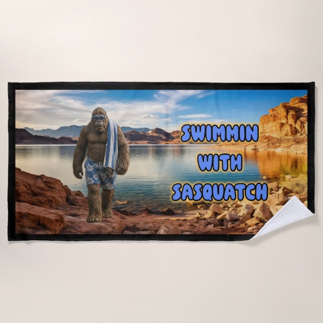 Swimmin With Sasquatch” beach towel (Front)