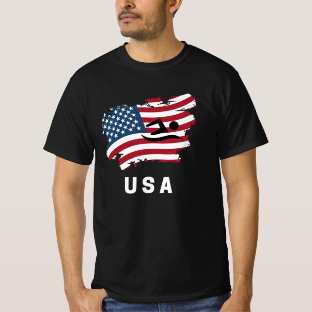 Swimming American USA Flag T-Shirt (Front)