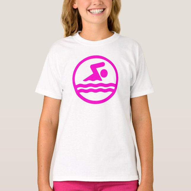 Swimming and Diving Cute Swimmer Girls Pink Swim T-Shirt (Front)