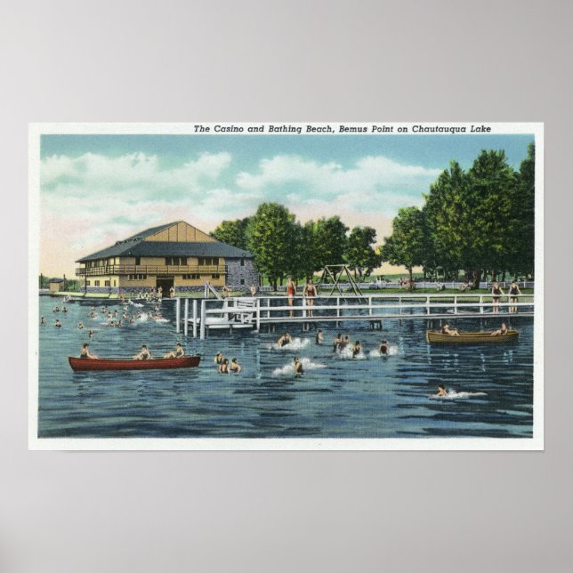 Swimming at Bemus Point Beach and Casino Poster (Front)