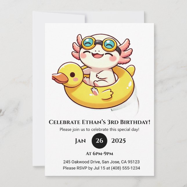 Swimming Axolotl Fun Birthday Invitation (Front)