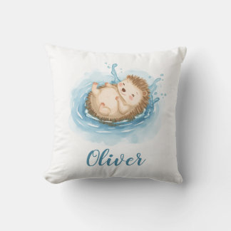 Swimming Baby Hedgehog Personalised Nursery Pillow