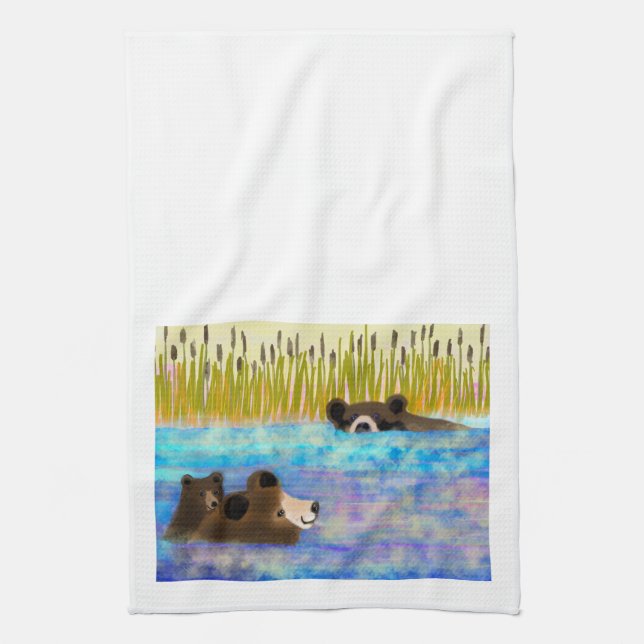 Swimming Bear Dish Towel (Vertical)