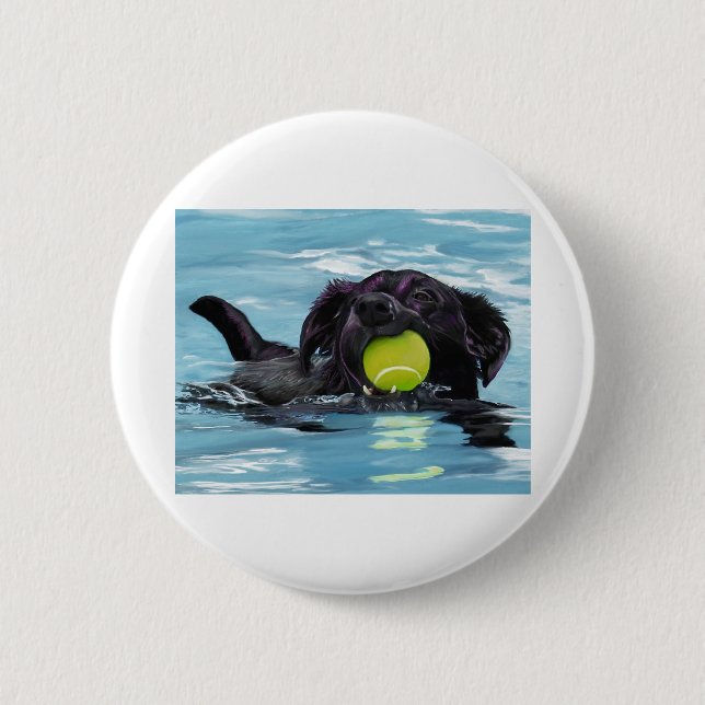 Swimming Black Lab 6 Cm Round Badge (Front)
