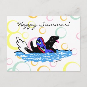 Swimming Black Labrador Cartoon Postcard