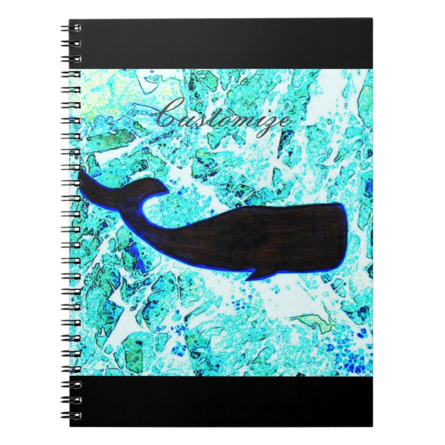 swimming black whale Thunder_Cove Notebook (Front)