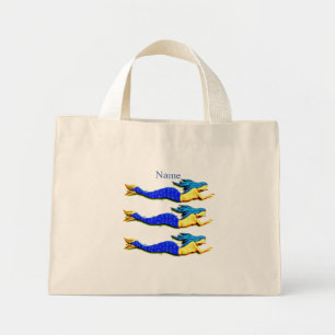Swimming blue-tail mermaids mini tote bag