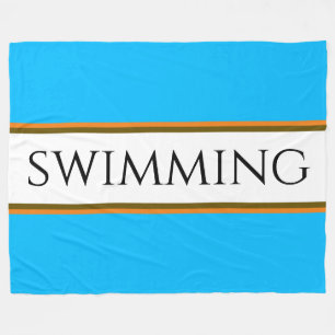 SWIMMING Bright Sky Blue White Racing Stripes Fleece Blanket