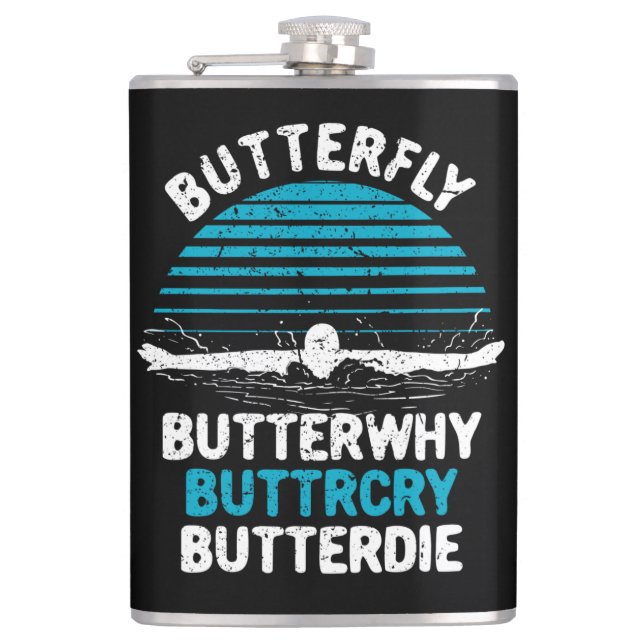 Swimming - Butterfly Butterwhy Hip Flask (Front)