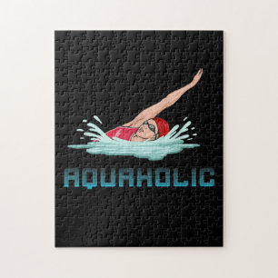 Swimming Cap Goggles Swim Love Funny Swimmer Girl Jigsaw Puzzle