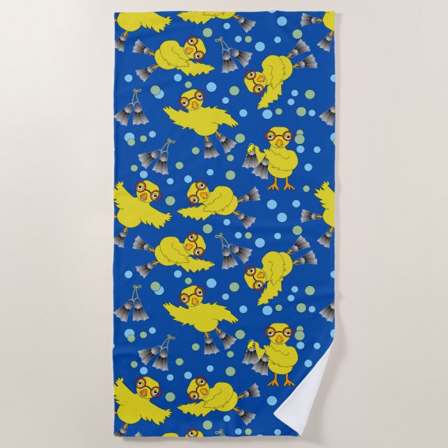 Swimming Chicks Pattern  Beach Towel (Front)
