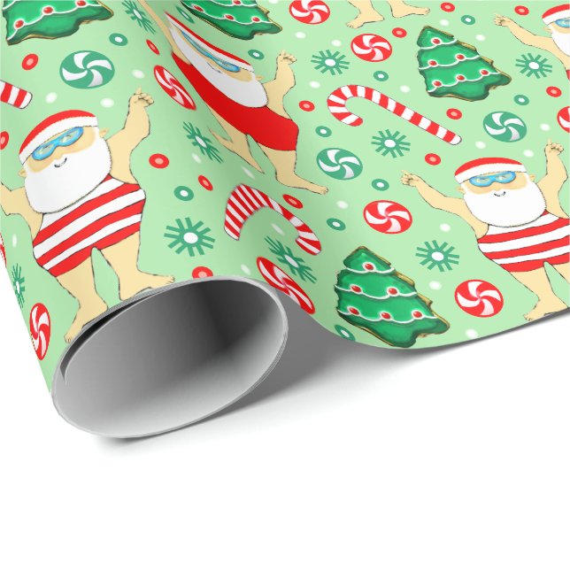 Swimming Christmas Holiday Gift Wrapping Paper (Roll Corner)