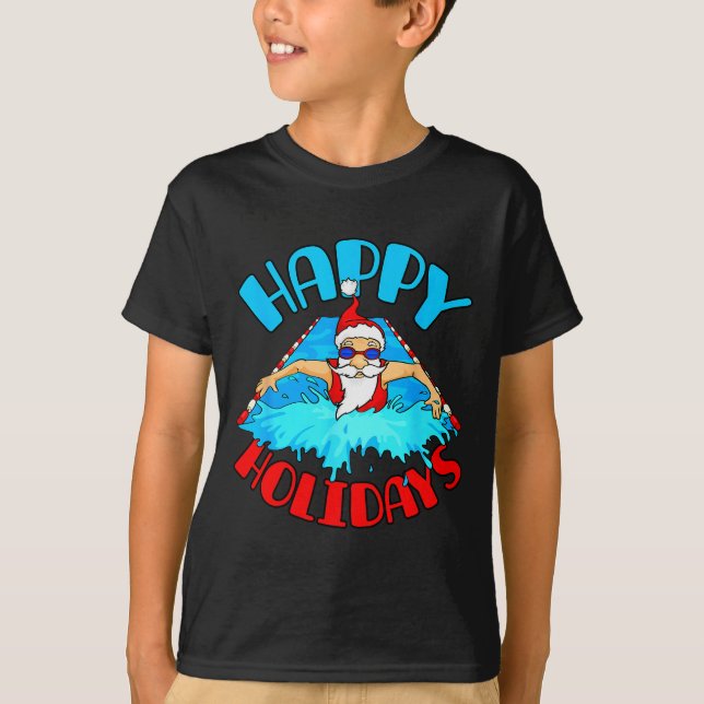 Swimming Christmas Santa  T-Shirt (Front)