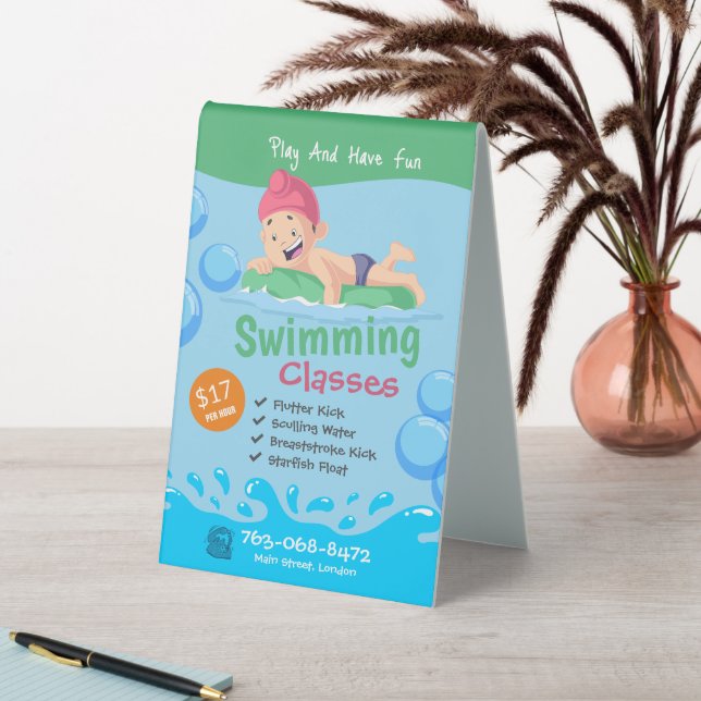 Swimming Classes Table Tent Sign (In SItu (Table))