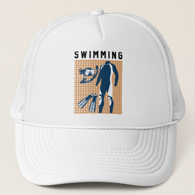 Swimming Clothes and Goggles Trucker Hat (Front)