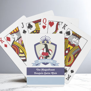 Swimming Club Crest Cute Cartoon Penguin Kids Playing Cards
