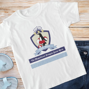 Swimming Club Crest Cute Cartoon Penguin T-Shirt
