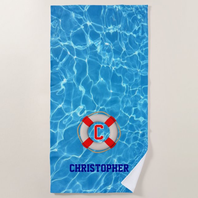 Swimming Coach Pool LIfesaver Beach Towel (Front)
