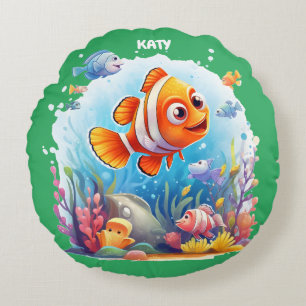 SWIMMING COLORFUL FISHES FOR KIDS ROUND CUSHION