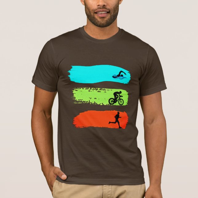 Swimming, Cycling and Running. Triathlon T-Shirt (Front)
