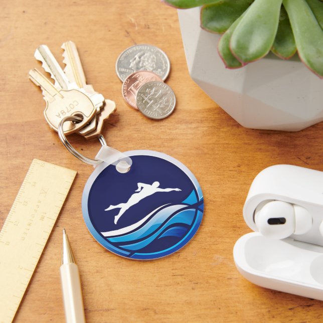 Swimming Design logo for a Swimmer personalise Key Ring (Desk)