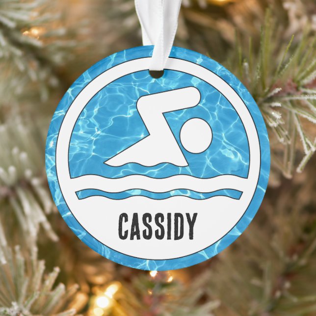 Swimming Diving Swimmer Custom Name Text Christmas Ornament (Tree)