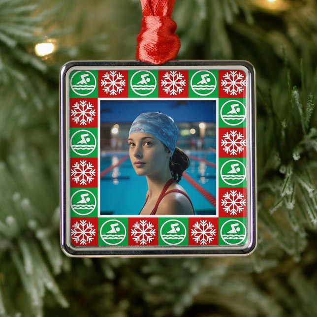 Swimming Diving Swimmer Custom Photo Christmas Metal Ornament (Tree)