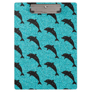 Swimming Dolphin Black Glitter Ocean Animals Clipboard