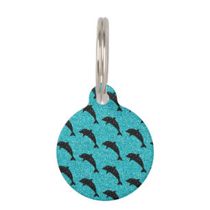 Swimming Dolphin Black Glitter Ocean Animals Pet Tag