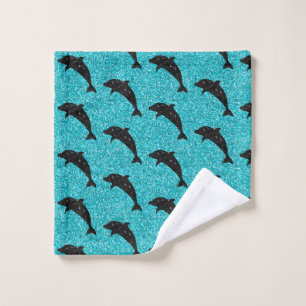 Swimming Dolphin Black Glitter Ocean Animals Wash Cloth