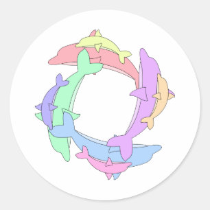 Swimming Dolphins And Babies Classic Round Sticker