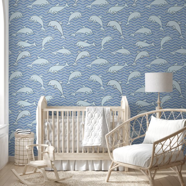 Swimming Dolphins Design Wallpaper (Kids)