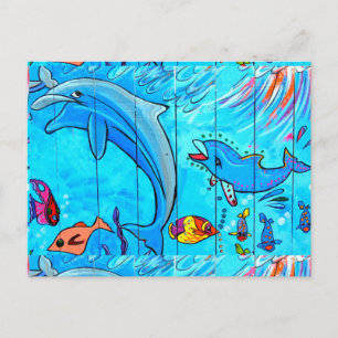 swimming dolphins postcard