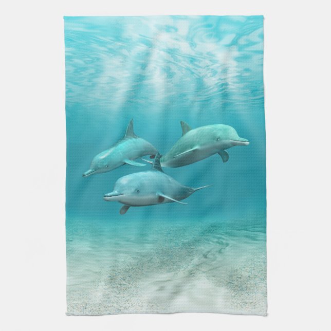 Swimming Dolphins Tea Towel (Vertical)