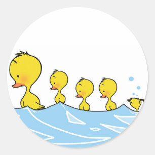 Swimming duck family classic round sticker