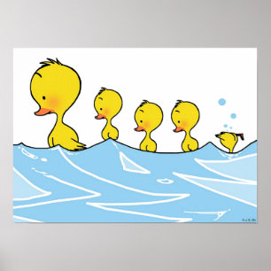 Swimming duck family poster