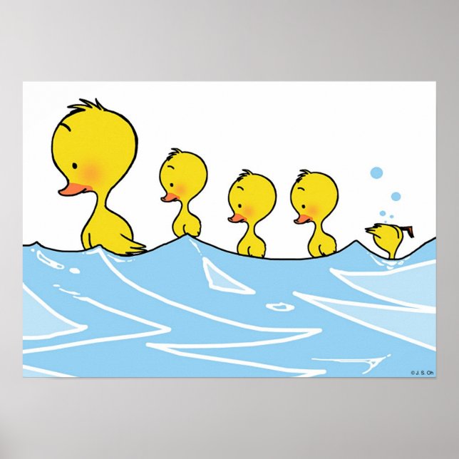 Swimming duck family poster (Front)